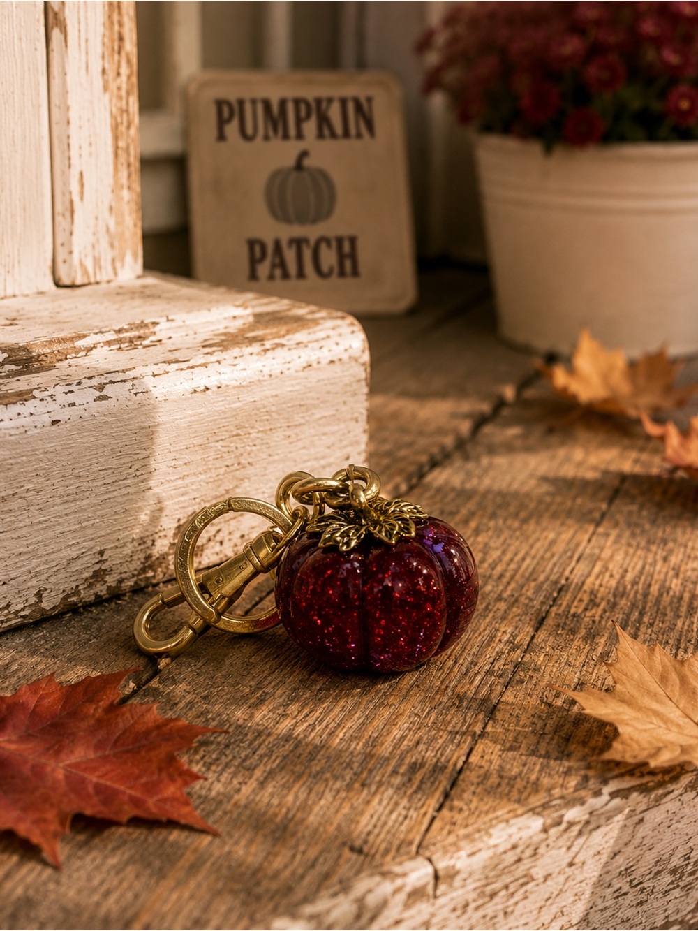 Sparkling “Scarlet Starlet” Pumpkin Bag Charm Keychain